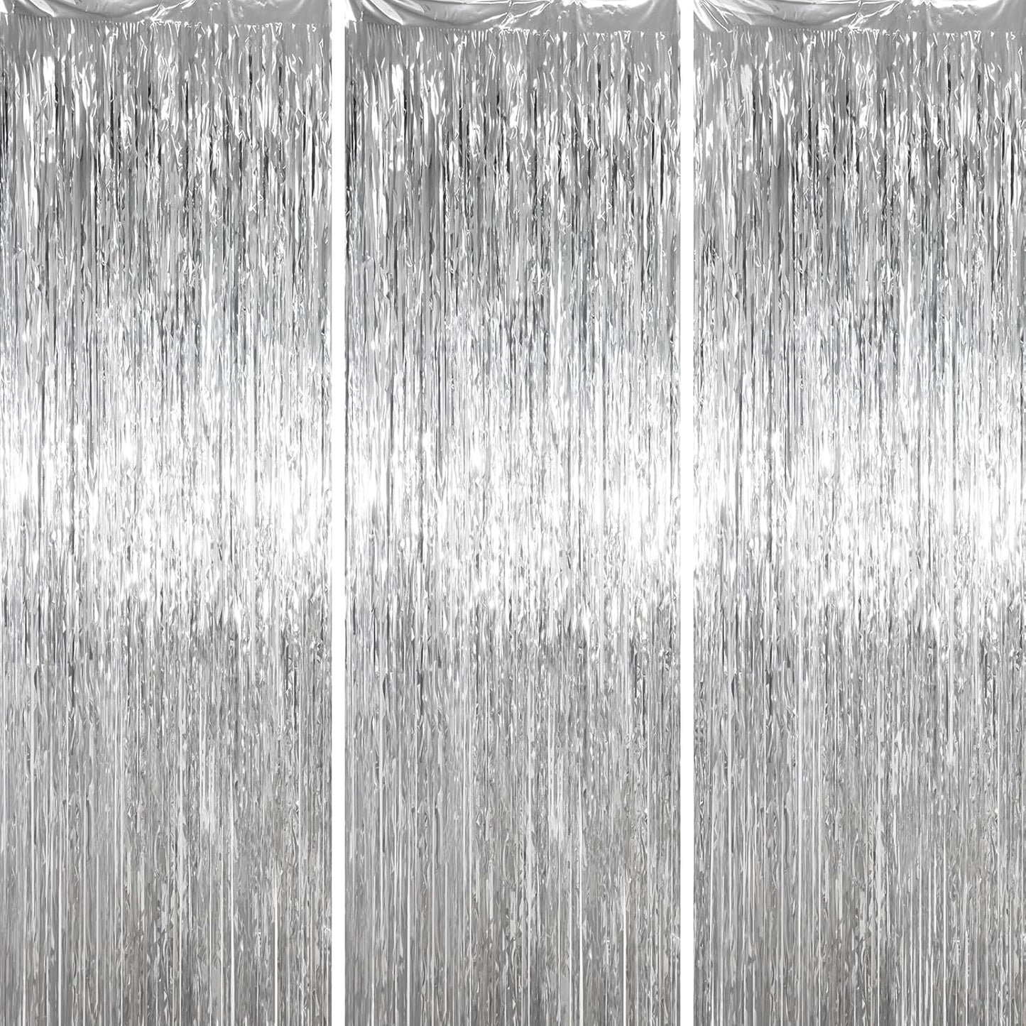 Voircoloria Foil Fringe Backdrop Curtains - 3.3 x 6.6 Ft Tinsel Streamers for Parties & Events | Silver