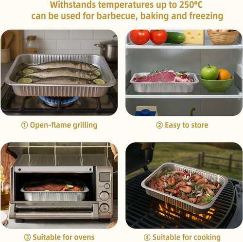 Extra Heavy Duty Aluminum Foil Pans by [Brand Name] - 14.57"×10.63" Disposable Baking Pans for Cooking & Roasting (5 Pack, Silver)