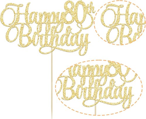 Happy 80th Birthday Cake Topper - Gold Glitter Number 80 for Celebrating Eighty Years | Party Decoration