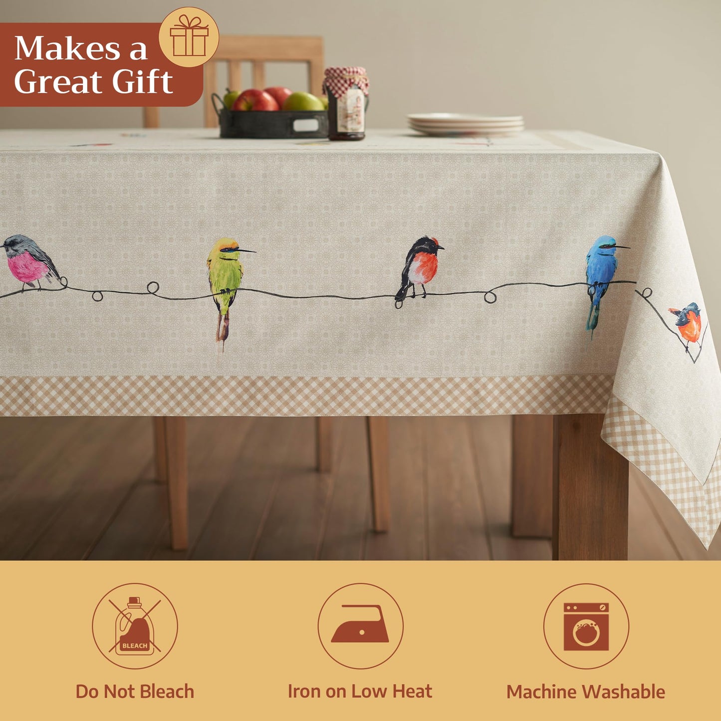 Maison d' Hermine Birdies On Wire 100% Cotton Tablecloth 54 - inch by 72 - inch.