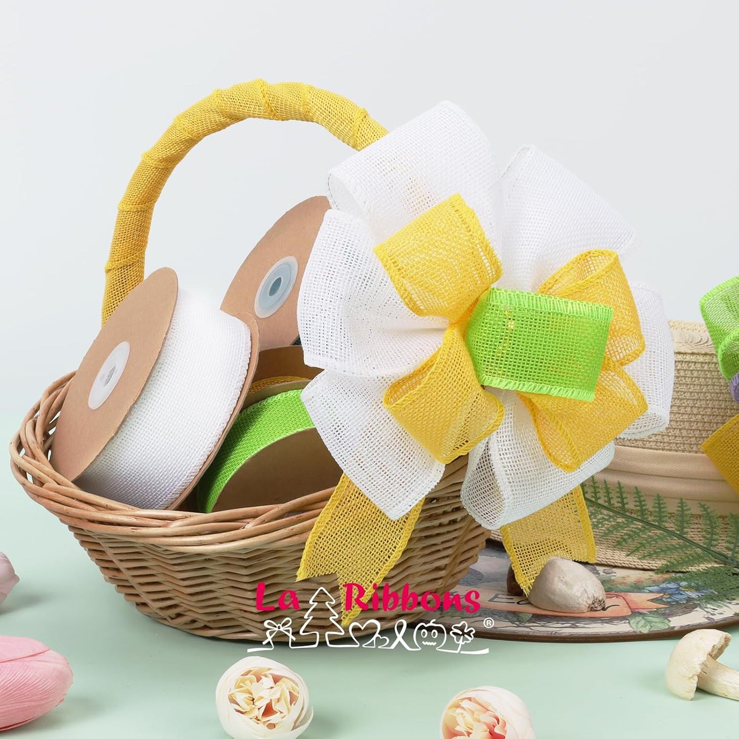 LaRibbons Burlap Ribbon - 2.5 Inch x 12 Yards White Wired Fabric for Spring Crafts & Gift Wrapping