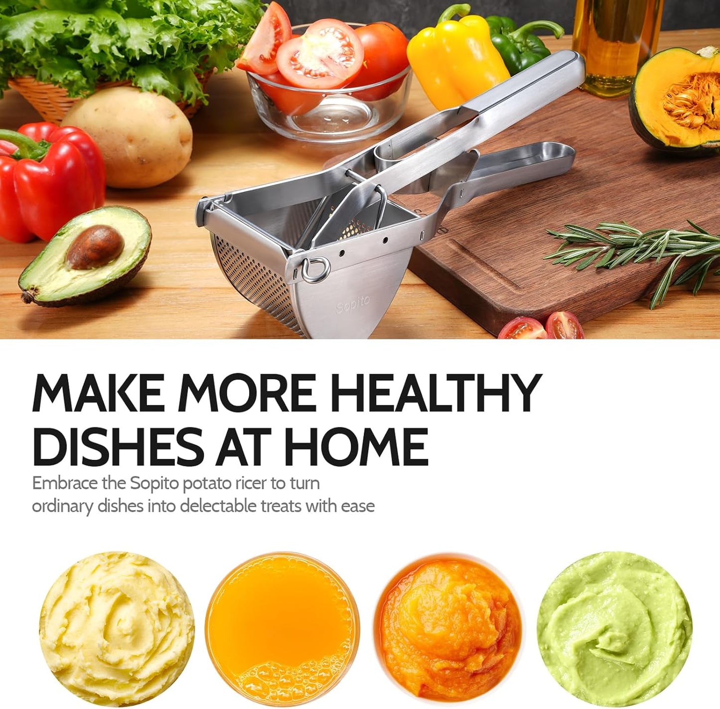 Sopito Stainless Steel Potato Ricer - Perfect Masher for Home & Commercial Use | Pack of 2