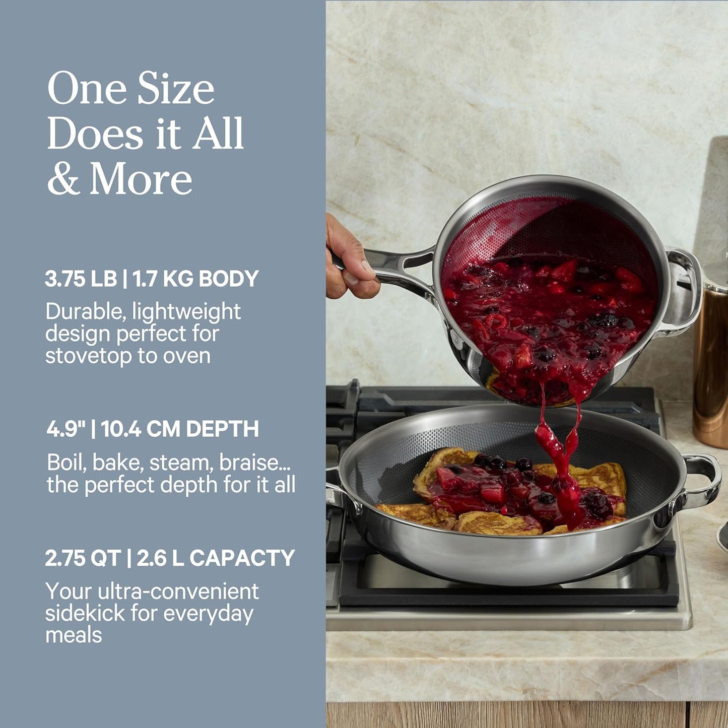 Our Place Mini Titanium Perfect Pot Pro - 2.75 Qt PFAS-Free Nonstick Cooking Pot with Lid & Spoon | Induction & Oven-Safe to 1000°F | Chrome