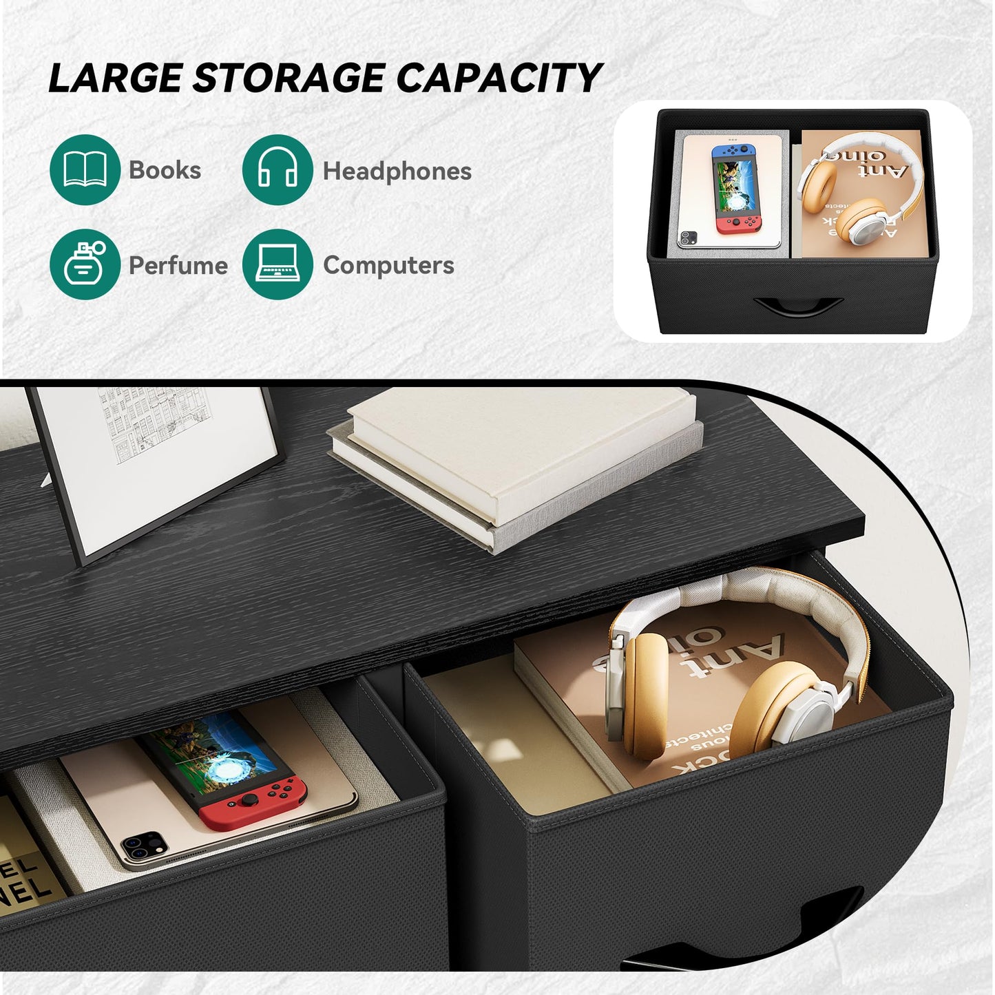 YITAHOME 9 Drawers Fabric Dresser, Dresser for Room, Black Chest of Drawers, Storage Tower Organizer Unit for Living Room, Closets - Sturdy Steel Frame, Wooden Top & Easy Pull Fabric Bins