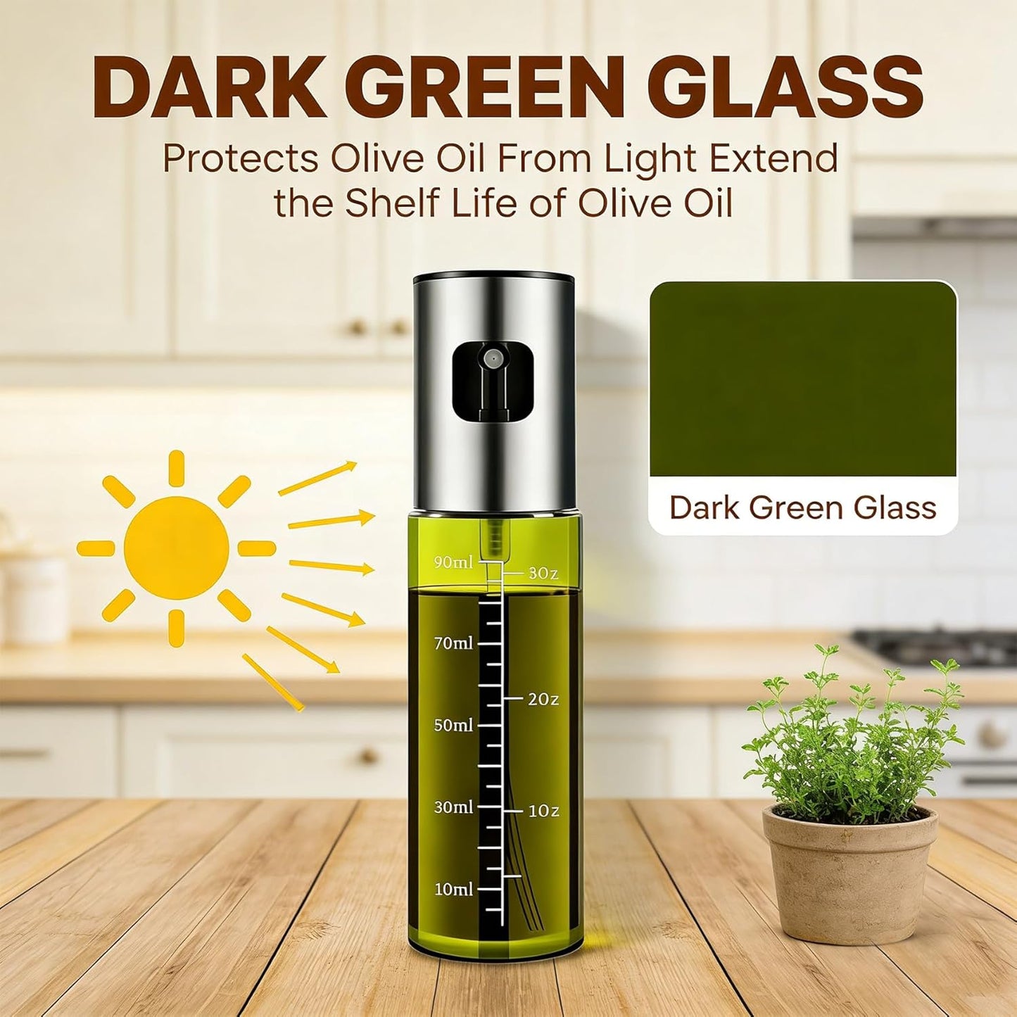 Skiennix Light Blockage Olive Oil Sprayer - 100ml Leakproof Food Grade Oil Dispenser for Cooking & BBQ