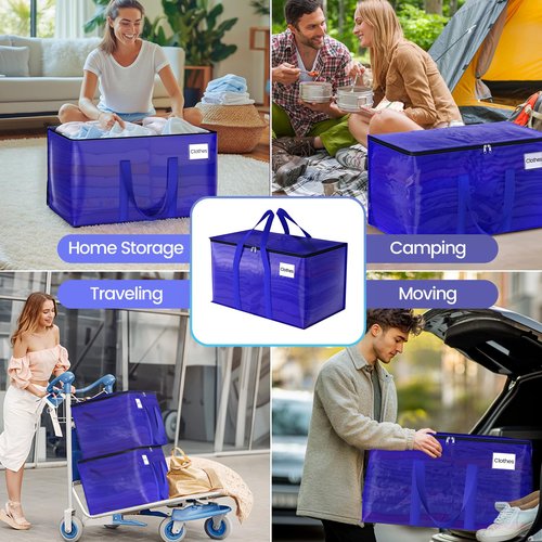 FabSpace 8 Pack Moving Storage Bags Heavy-Duty with Zippers and Reinforced Handles, Moving Supplies Packing Boxes for Moving, Storing, Saving Space, Blue Plastic Storage Totes 93 L(24 Gallon)