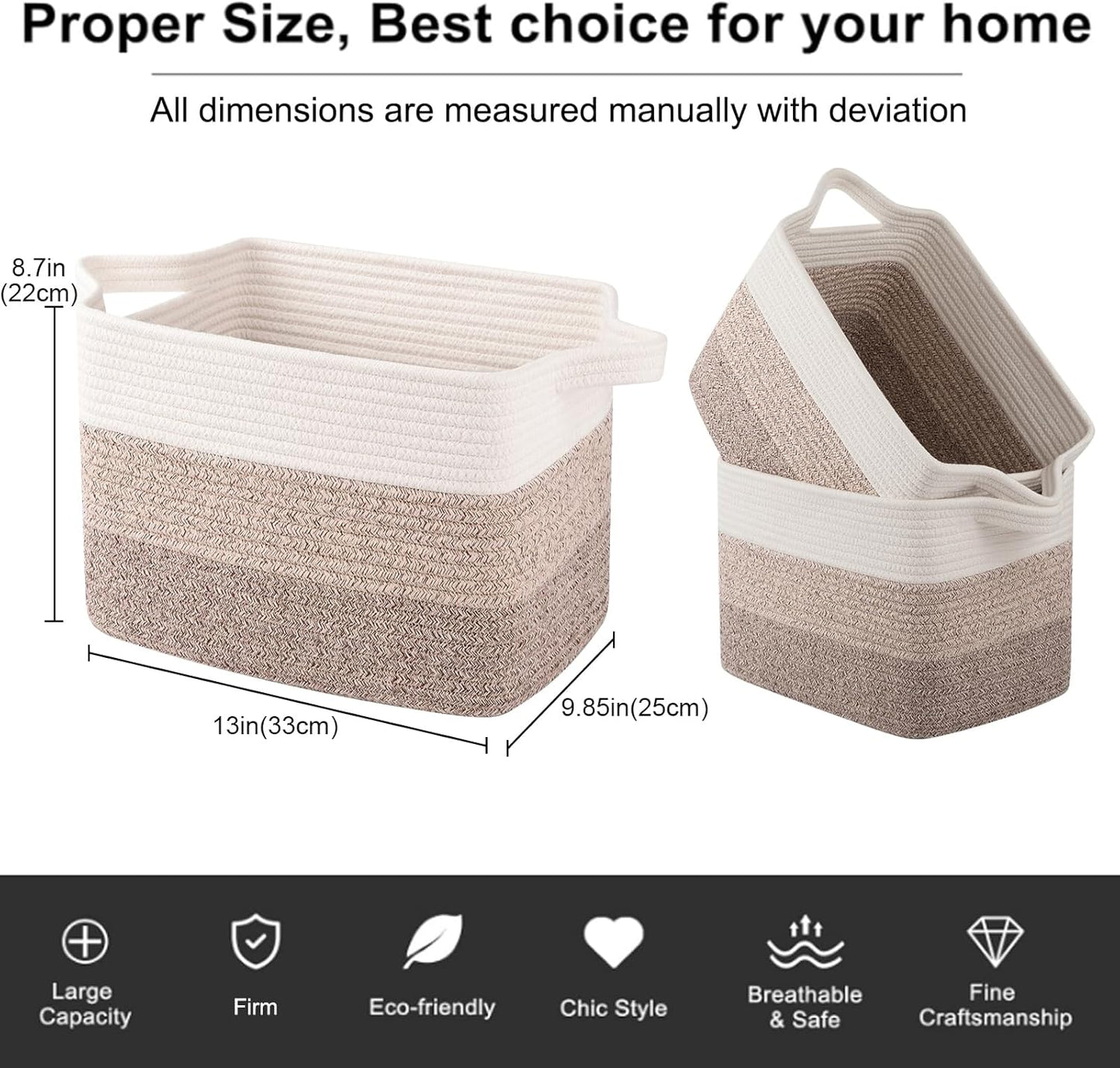 OIAHOMY Woven Storage Basket Set - Cotton Rope Baskets for Toys & Towels | Pack of 3, Gradient Yellow