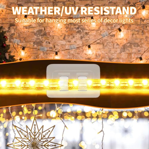 IFLOH Hooks for Outdoor String Lights Clips: 100Pcs Heavy Duty Cable Clips with Waterproof Adhesive Strips for Hanging Christmas Light - Outside UV-Resistant Clear Sticky Cord Holders Rope Organizer