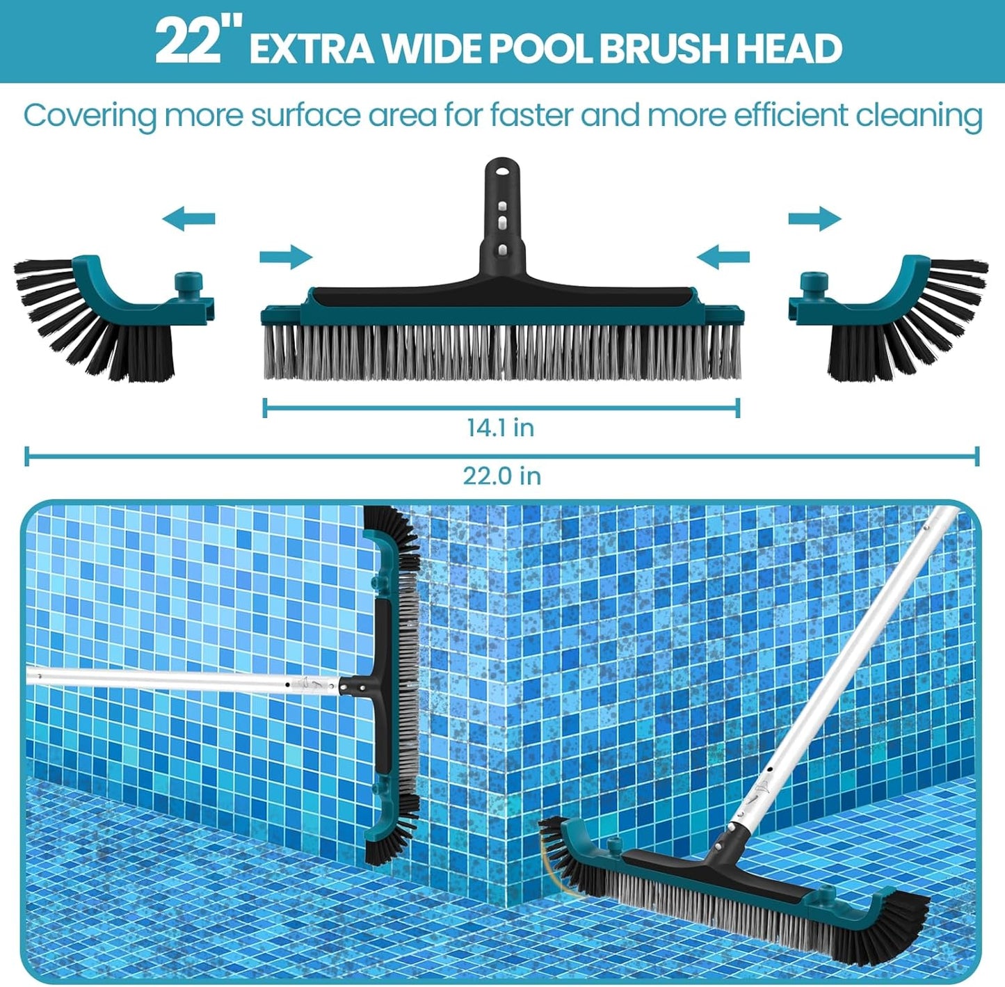 Skiennix Deluxe Swimming Pool Cleaning Kit - Net, Vacuum Head & 13Ft Pole for Inground & Above Ground Pools