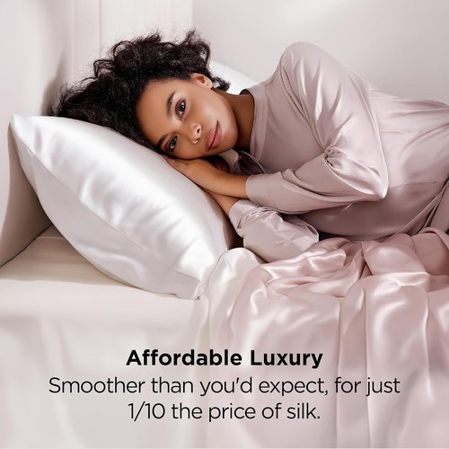 Bedsure Satin Pillowcases - Luxurious Silk-Like Queen Size Set of 2 | Pure White Cooling Pillow Cases, 20x30 Inches