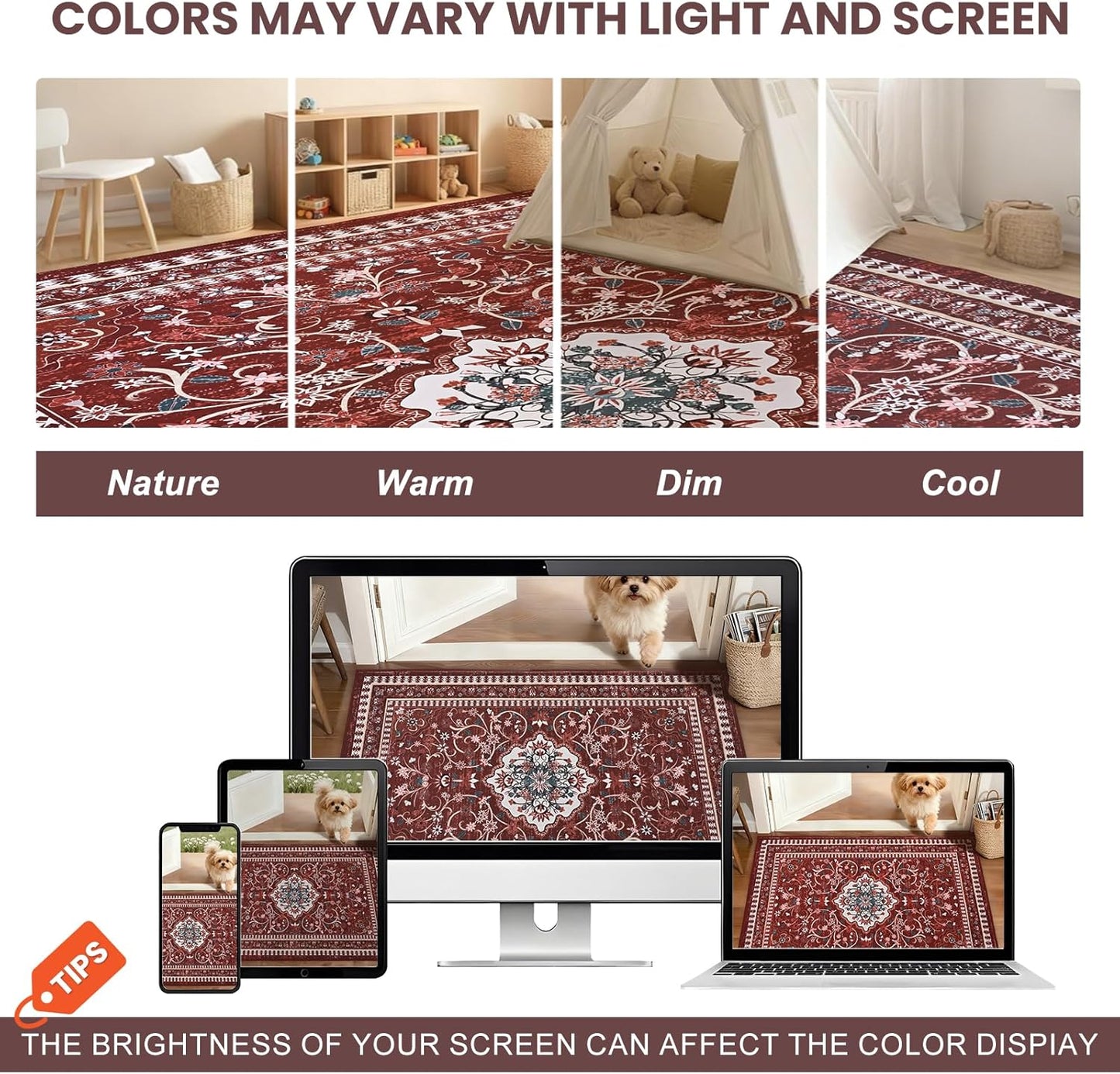 Regine Switzerland Non-Slip Red Entryway Rug - Washable Boho Low Pile Mat | 2' x 3' Indoor Area Rug