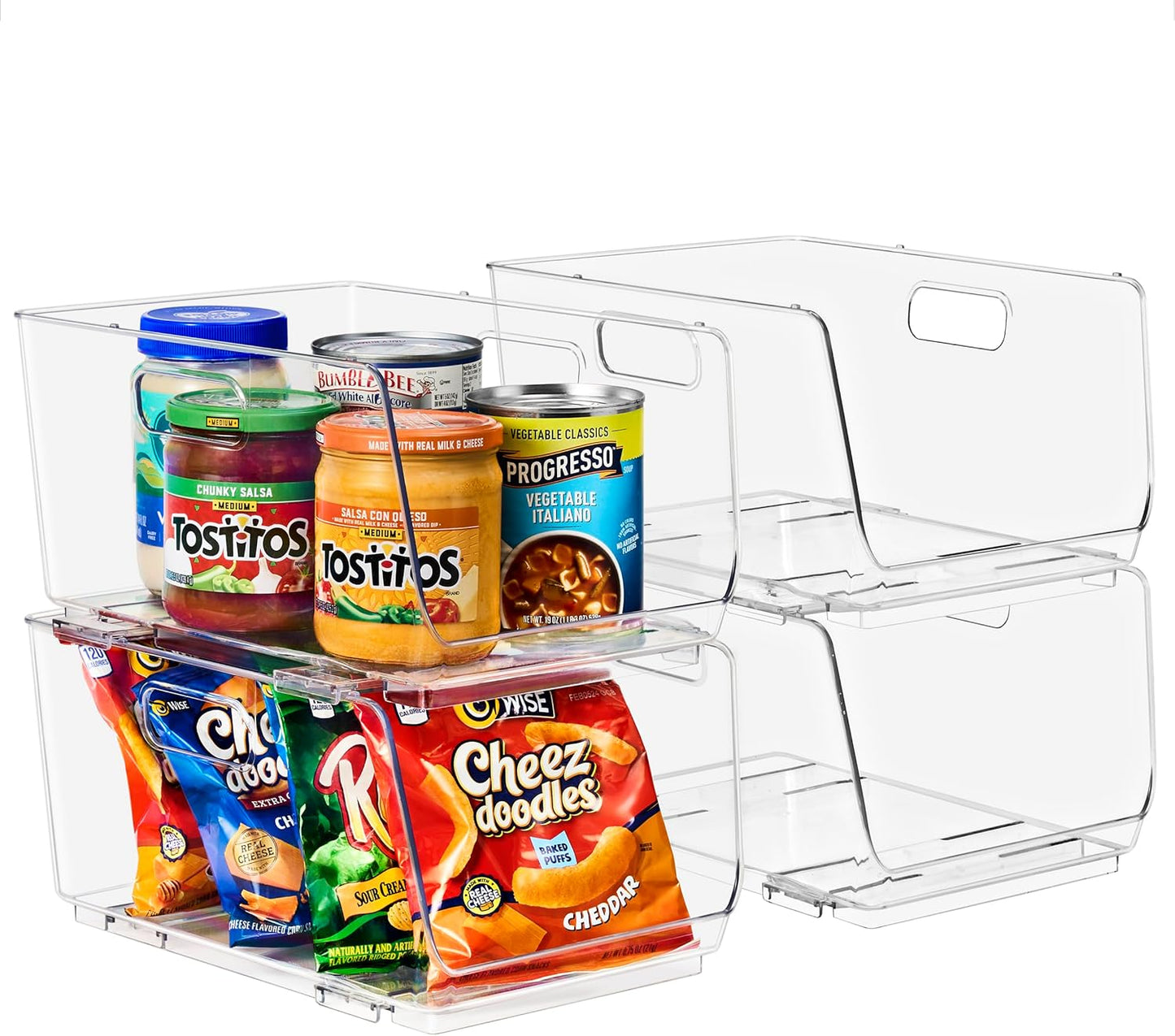 Sorbus Stackable Storage Bins - Clear Open Front Pantry Organizers for Kitchen | Medium 4 Pack