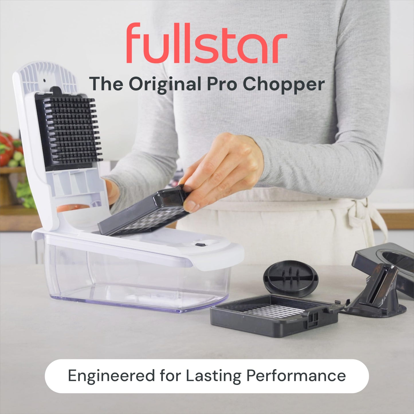 Fullstar The Original Pro Chopper - Vegetable Chopper and Slicer, Food Chopper with Container, Fruit Slicer, Kitchen Gadgets & Gifts, Home Essentials (6 in 1, White)