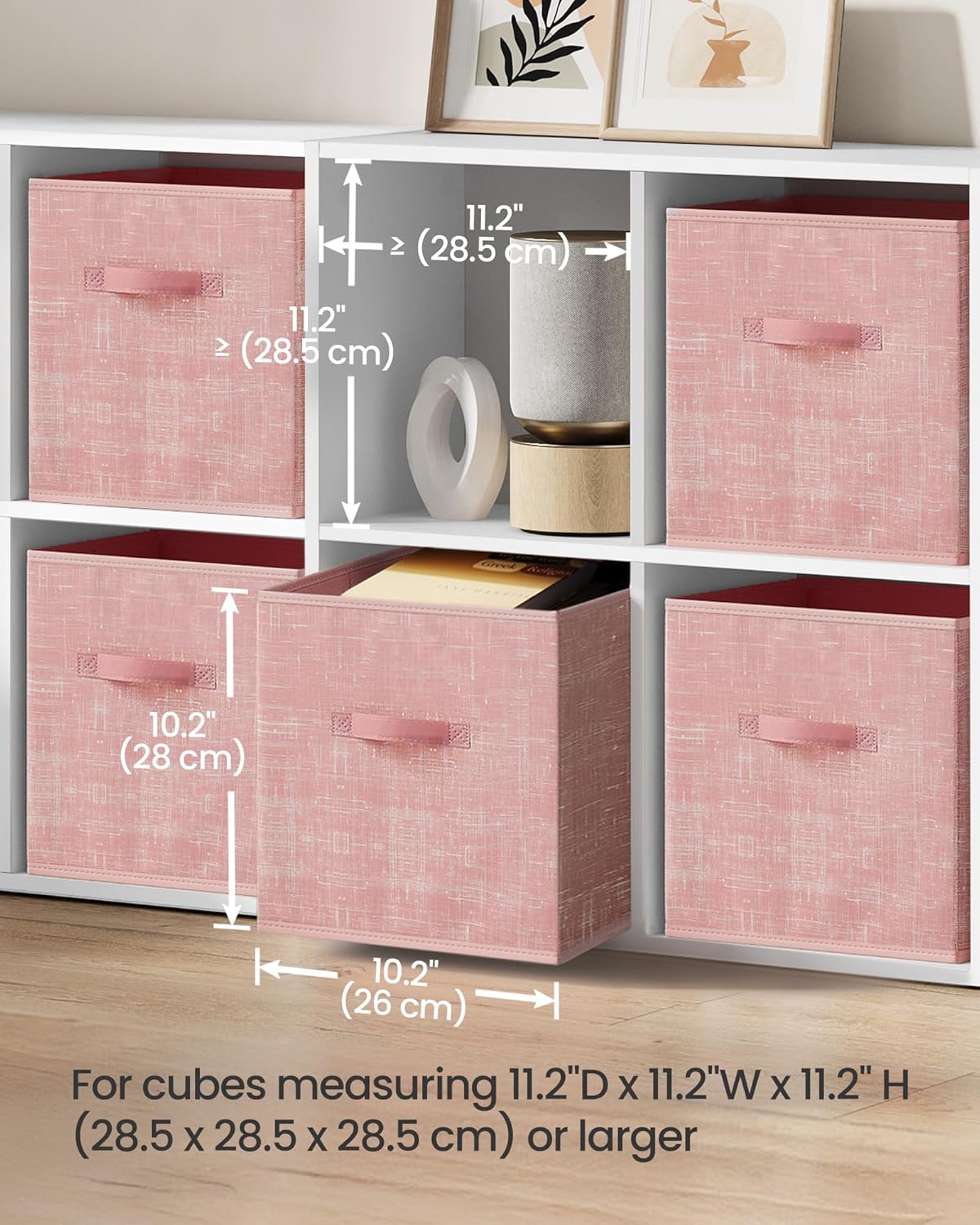 SONGMICS Storage Cubes - 11-Inch Non-Woven Fabric Bins with Double Handles - Set of 6, Jelly Pink Closet Organizers