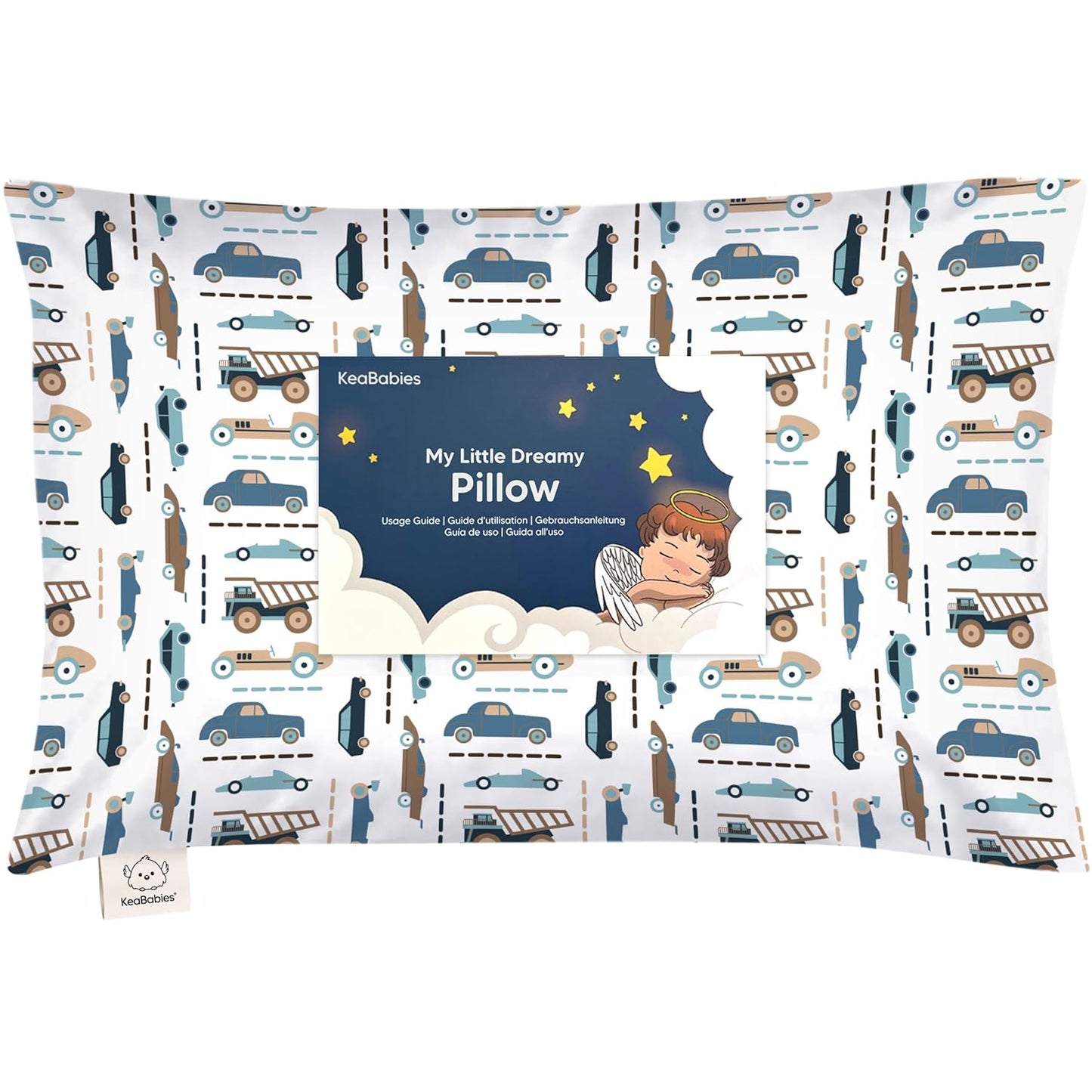 My Little Dreamy Toddler Pillow - Organic Cotton Travel Bed Pillow with Soft Pillowcase | 13x18, Machine Washable, Ideal for Ages 2-5 (Vroom)