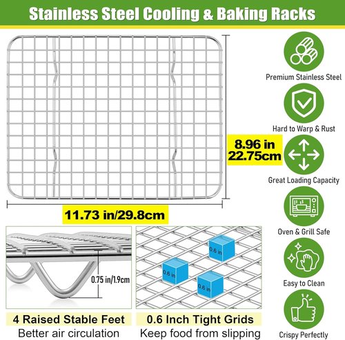 Homikit Stainless Steel Cooling Rack Set - 2 Pack, 12" x 9" Oven Racks for Baking & Roasting, Rust-Free & Dishwasher Safe