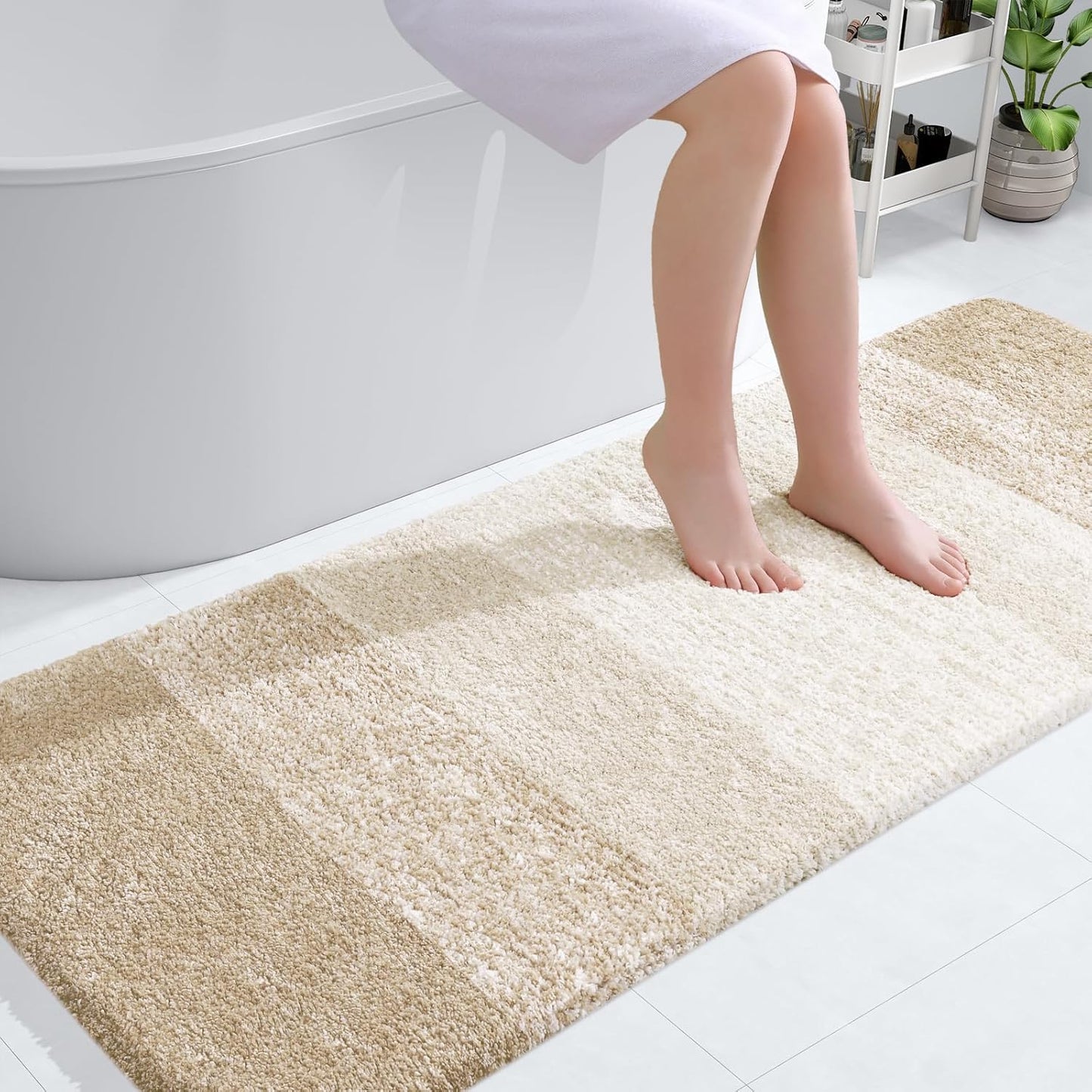 OLANLY Bathroom Runner Rugs - Extra Soft Microfiber, Quick Dry & Washable | 59x24, Light Beige