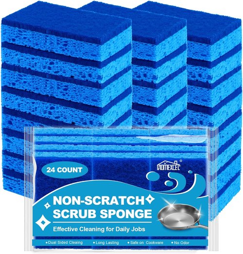HOMEXCEL Kitchen Sponges - 24 Non-Scratch Dual-Sided Cleaning Sponges for Safe Use on Cookware