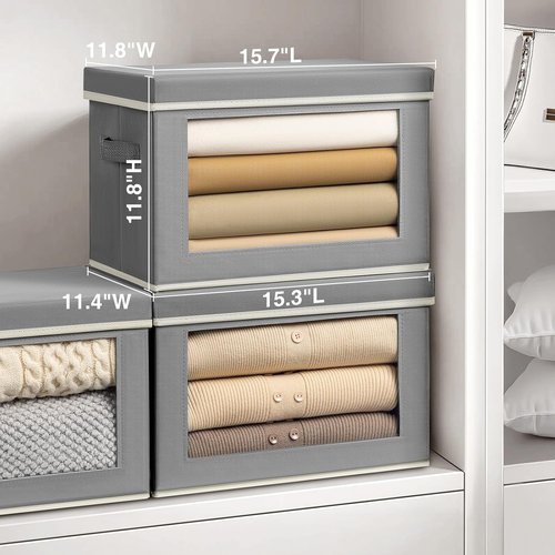 Homsorout Large Storage Bins - Collapsible Fabric Cubes with Lids for Clothes | 15.7 Inch, Grey, 6 Pack