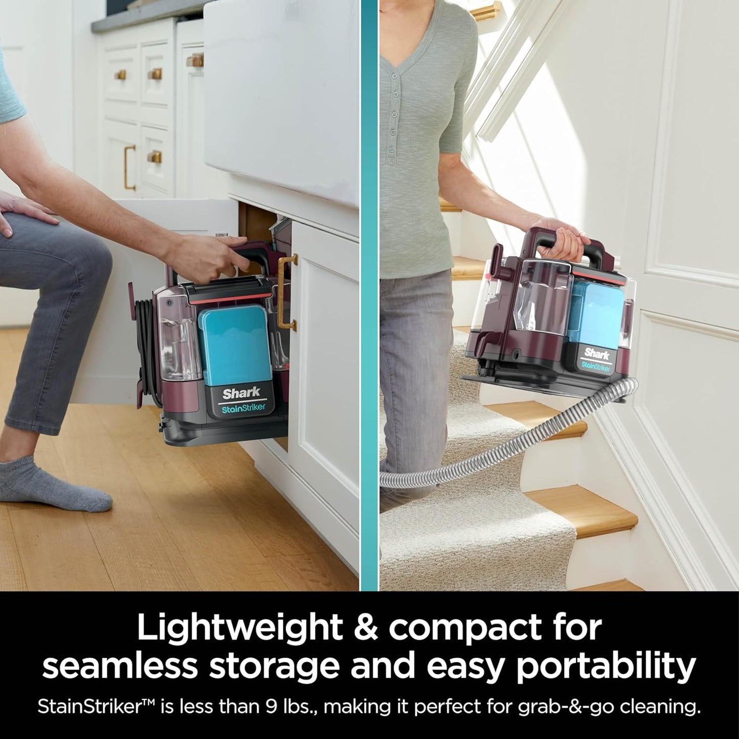 Shark Carpet Cleaner Machine - Portable Upholstery Stain Remover with 2 Solutions & 3 Tools | Ideal for Pet Hair, Burgundy