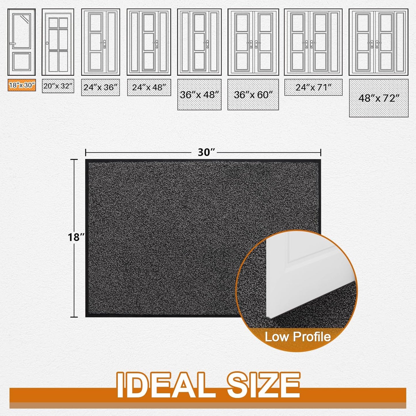 Mibao Welcome Mat - Non-Slip Waterproof Dirt Trapper Doormat | Durable Machine Washable, 29.5" x 17", Grey