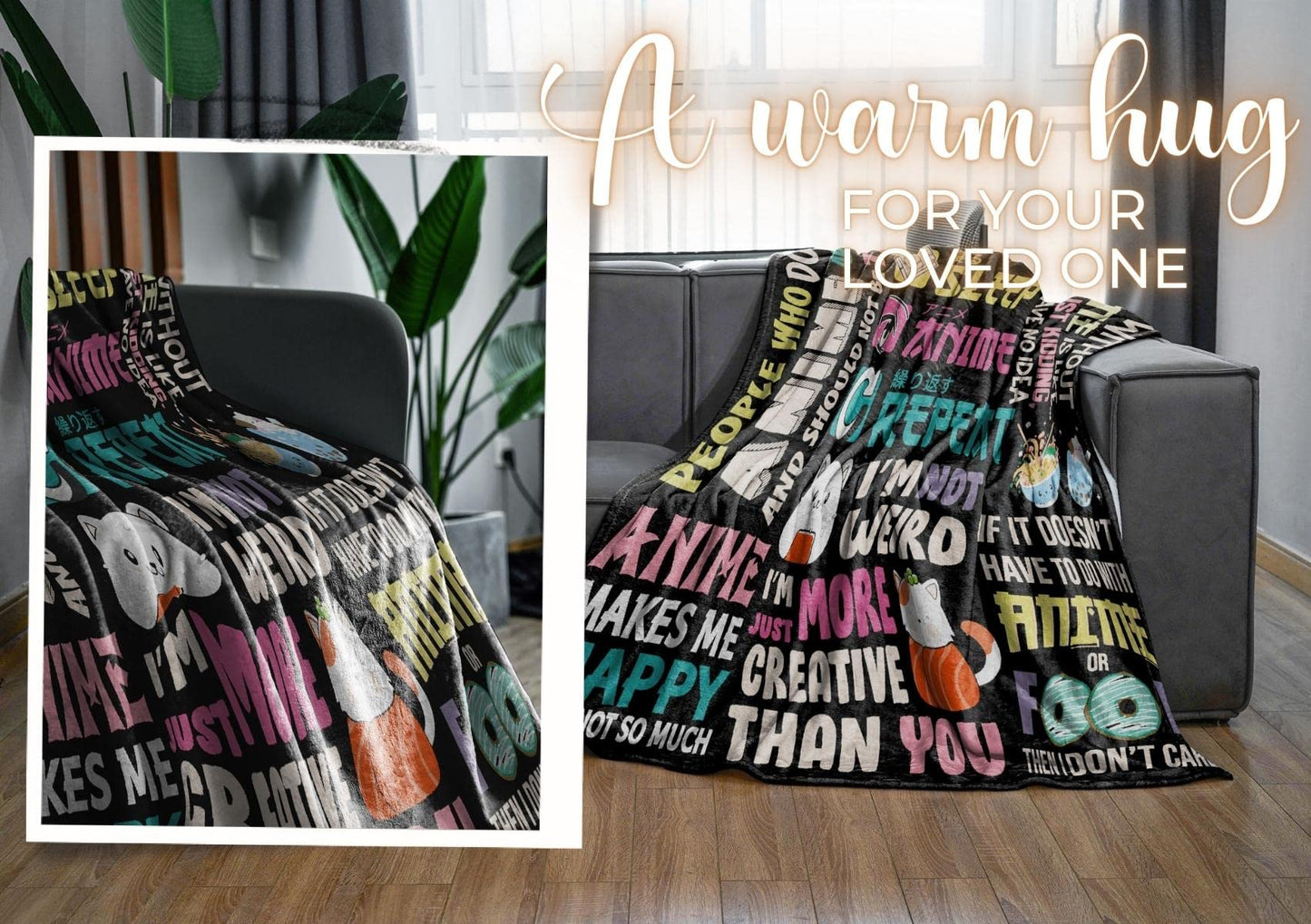 Anime Gifts Throw Blanket, Japan Japanese Kawaii Gift - Eat, 50" x 65"