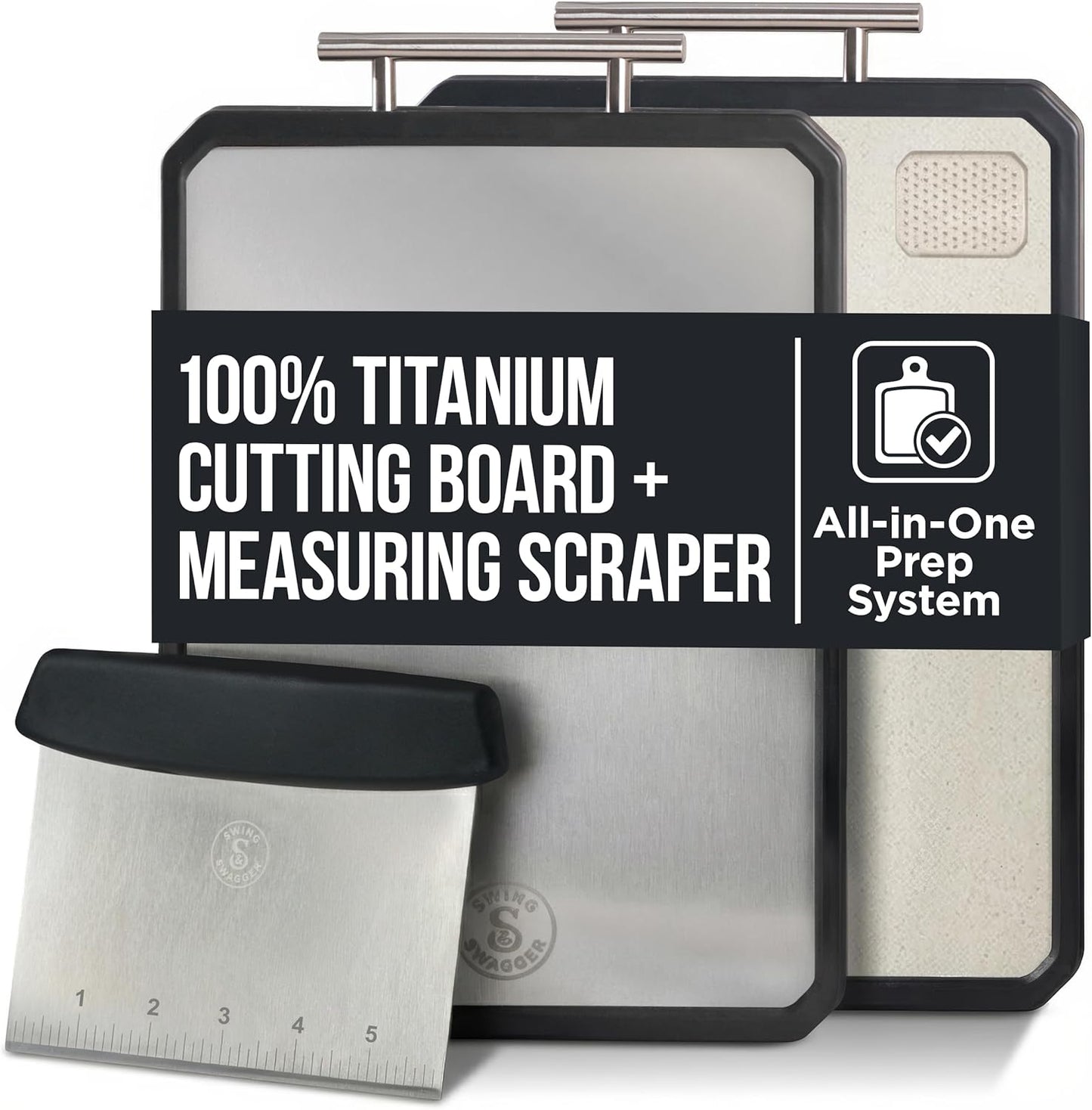 Titanium Cutting Board - Double-Sided Metal Design with Scraper | 16” x 11” Large Kitchen Prep Surface