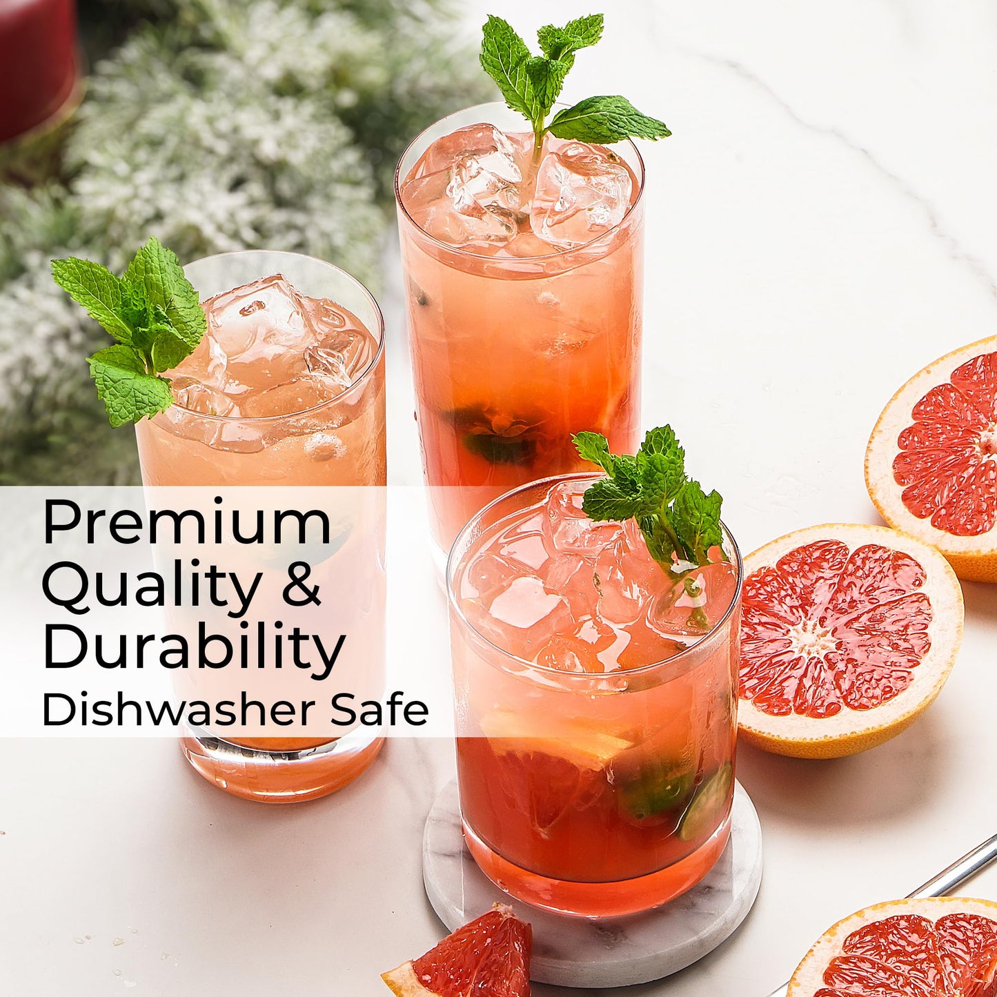 MIAMIO - Drinking Glasses Set of 12/6 x Small 13 oz and 6x Big 15.8 oz Glass Cups for Water, Cocktails, Tea and Beer - Dishwasher Safe