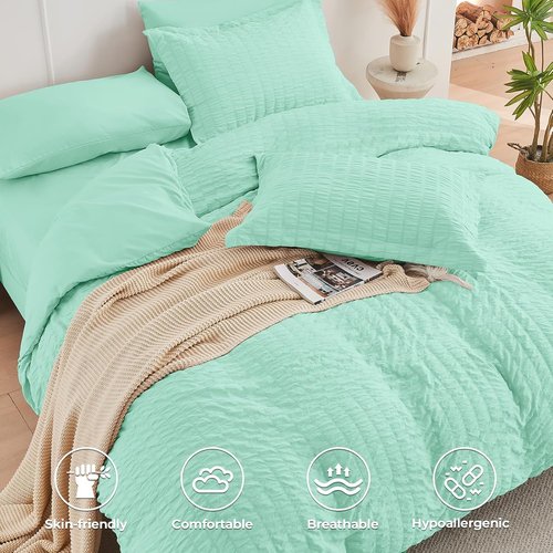 HYMOKEGE Twin Comforter Set - Mint Green Seersucker 5-Piece Luxury Bedding Set | All-Season Comforter, Sheets & Pillowcase