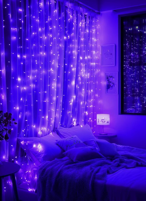 Brightown 300 LED Purple Fairy Curtain Lights - 9.8ft x 9.8ft, USB Plug with 8 Lighting Modes & Remote for Indoor/Outdoor Decor