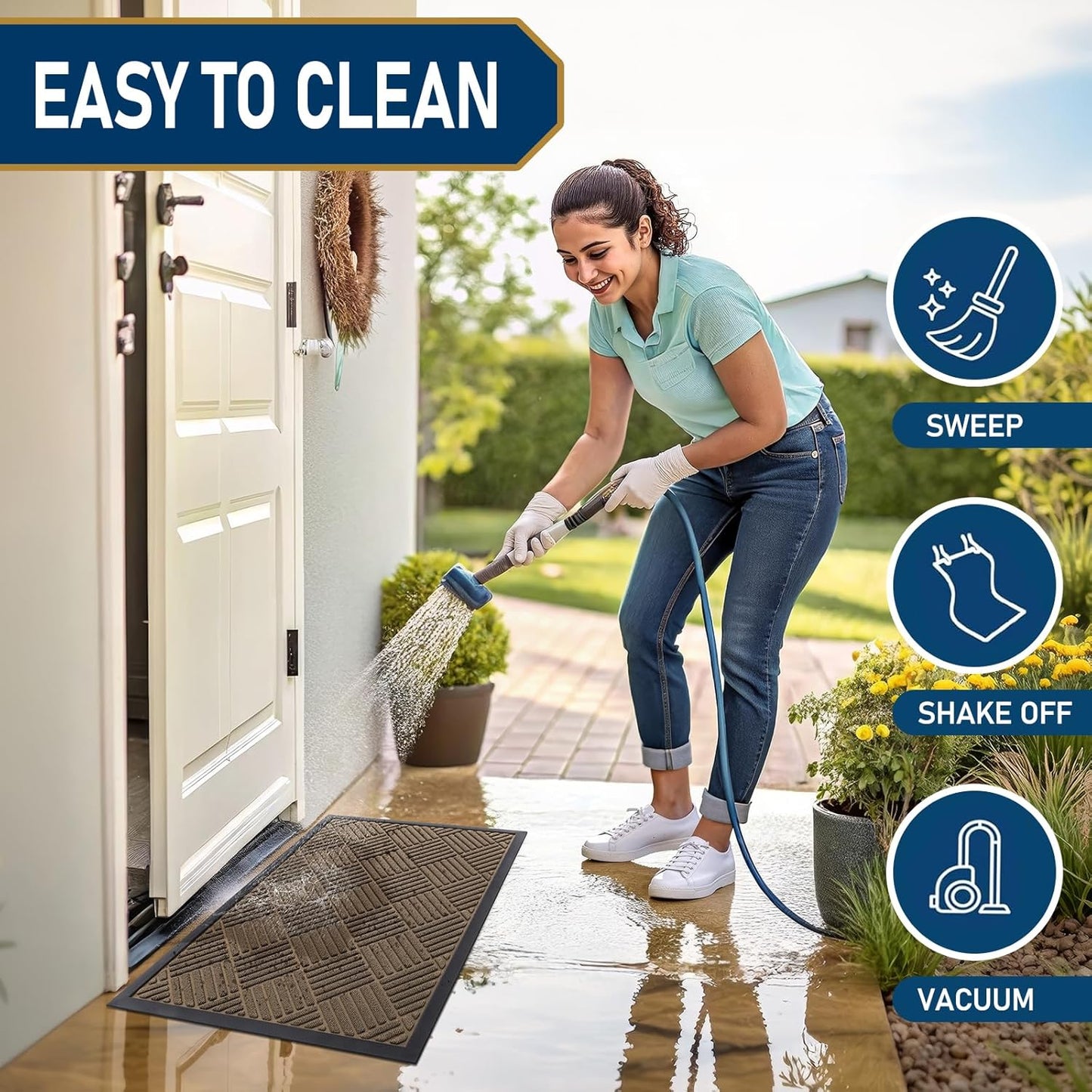 Smiry Heavy Duty Outdoor Doormat - Non-Slip Natural Rubber | Easy Clean, Low Profile, 29.5x17, Brown