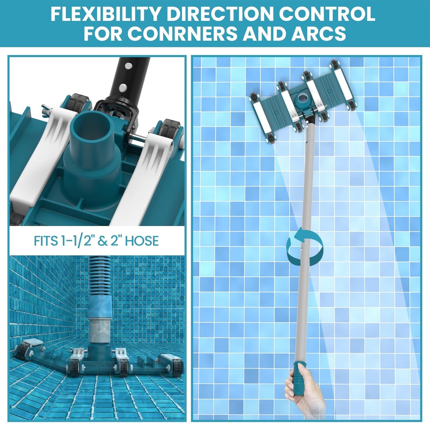 Skiennix Deluxe Swimming Pool Cleaning Kit - Net, Vacuum Head & 13Ft Pole for Inground & Above Ground Pools