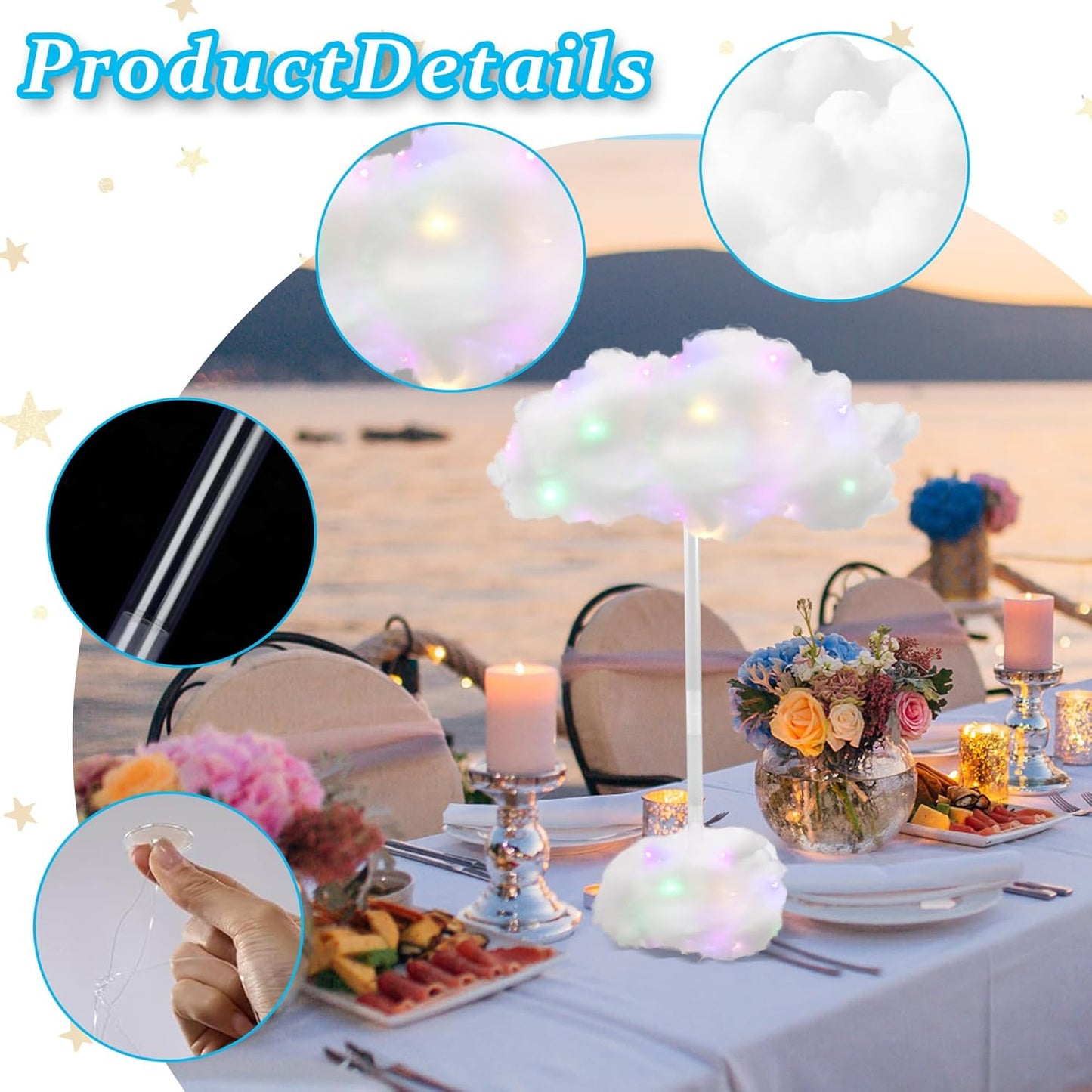 Skiennix 4 Set Artificial LED Cloud Lights - Fluffy Cotton Clouds Decor for Baby Showers & Parties