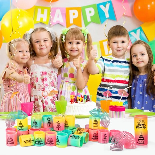 CLEVERZONE 36 Pack Spring Rainbow Magic Fidget Stress Coil Mini Springs Bulk Toys Party Favor For Kids Birthday Carnival Prize Goodie Bag Stuffers For Boys Girls (Birthday)