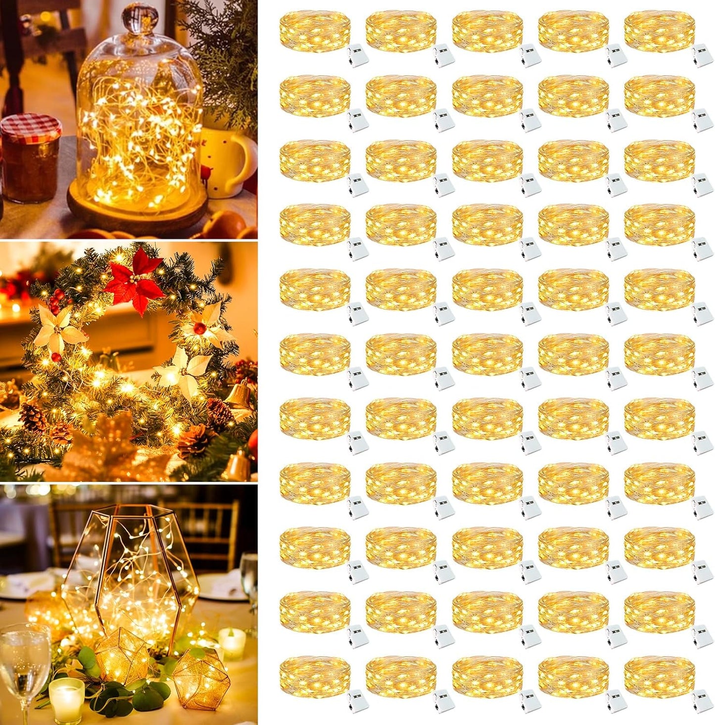Skiennix 50 Pack Fairy Lights - 7ft Battery Operated Mini Twinkle Lights | Waterproof Warm White for Crafts & Decor