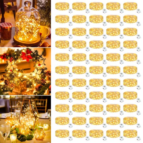 Fairdeer 50 Pack Fairy Lights Battery Operated - 7ft 20 Led Small Twinkle Lights 3 Modes, Bulk Mini String Lights Waterproof for Mason Jars Vases Crafts Party Wedding Decoration Christmas -Warm White