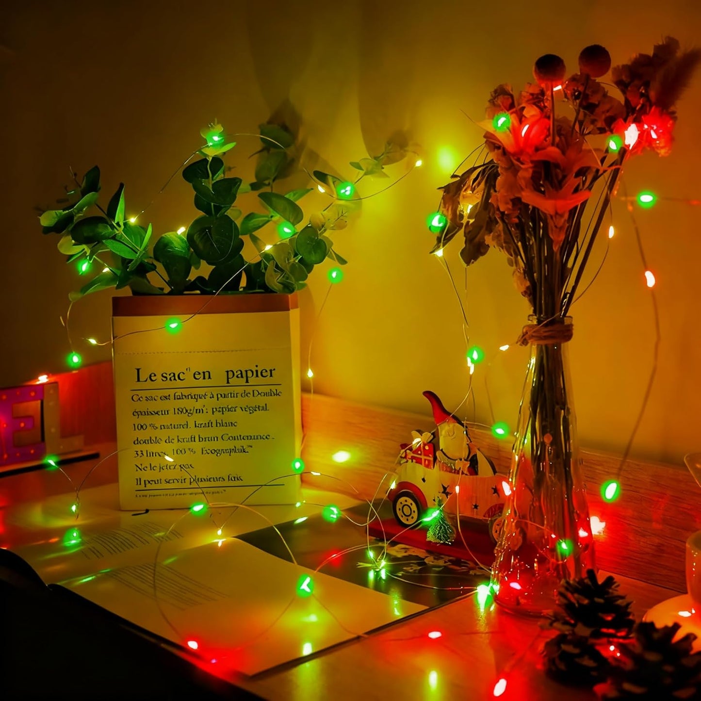 Skiennix 100 Pack Fairy Lights - 7Ft 20 LED Twinkle String Lights | Battery Operated & Waterproof for Parties, Weddings, Christmas, & Valentine's Day - Red & Green