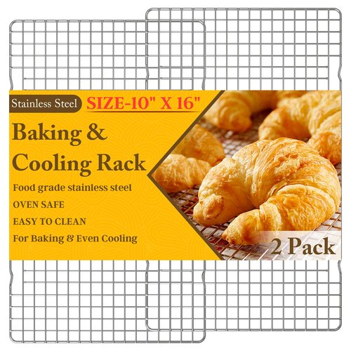 2PCS Cooling Racks for Cooking and Baking - 10" x 16"Heavy Duty Stainless Steel Wire Rack for Baking, Grilling, Roasting - Oven & Dishwasher Safe - Fits Half Sheet Pan（Silver）