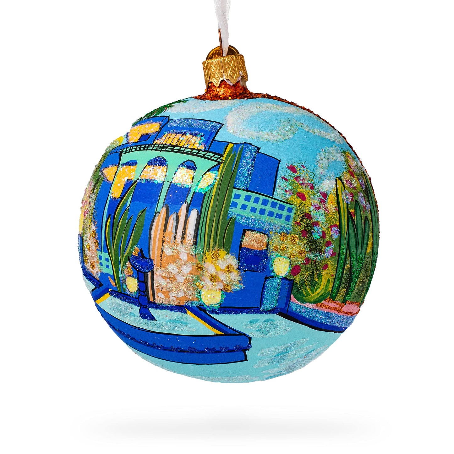 Jardin Majorelle, Marrakesh, Morocco Glass Ball Christmas Ornament 4 Inches