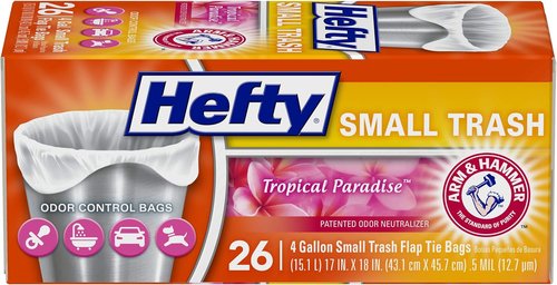 Hefty Small Garbage Bags - Tropical Paradise Scented Flap Tie | 4 Gallon, 26 Count