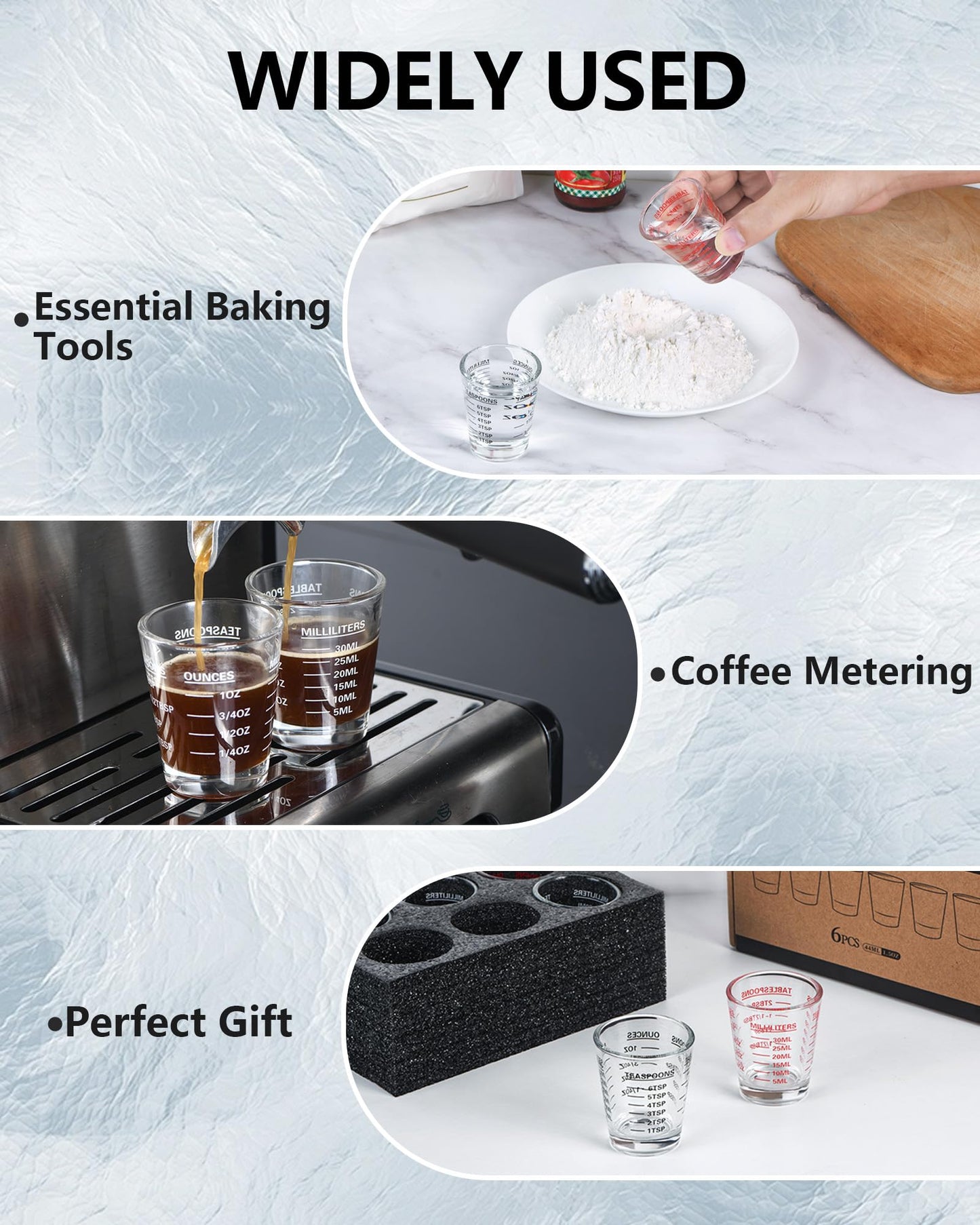 Shot Glasses Measuring Cup Set 2PACK Espresso Shot Glasses Liquid Heavy Glass 26-Incremental Measurement 1 OZ, 2 TBS, 6 TSP, 30 ML Kitchen Tools (RED&Black)