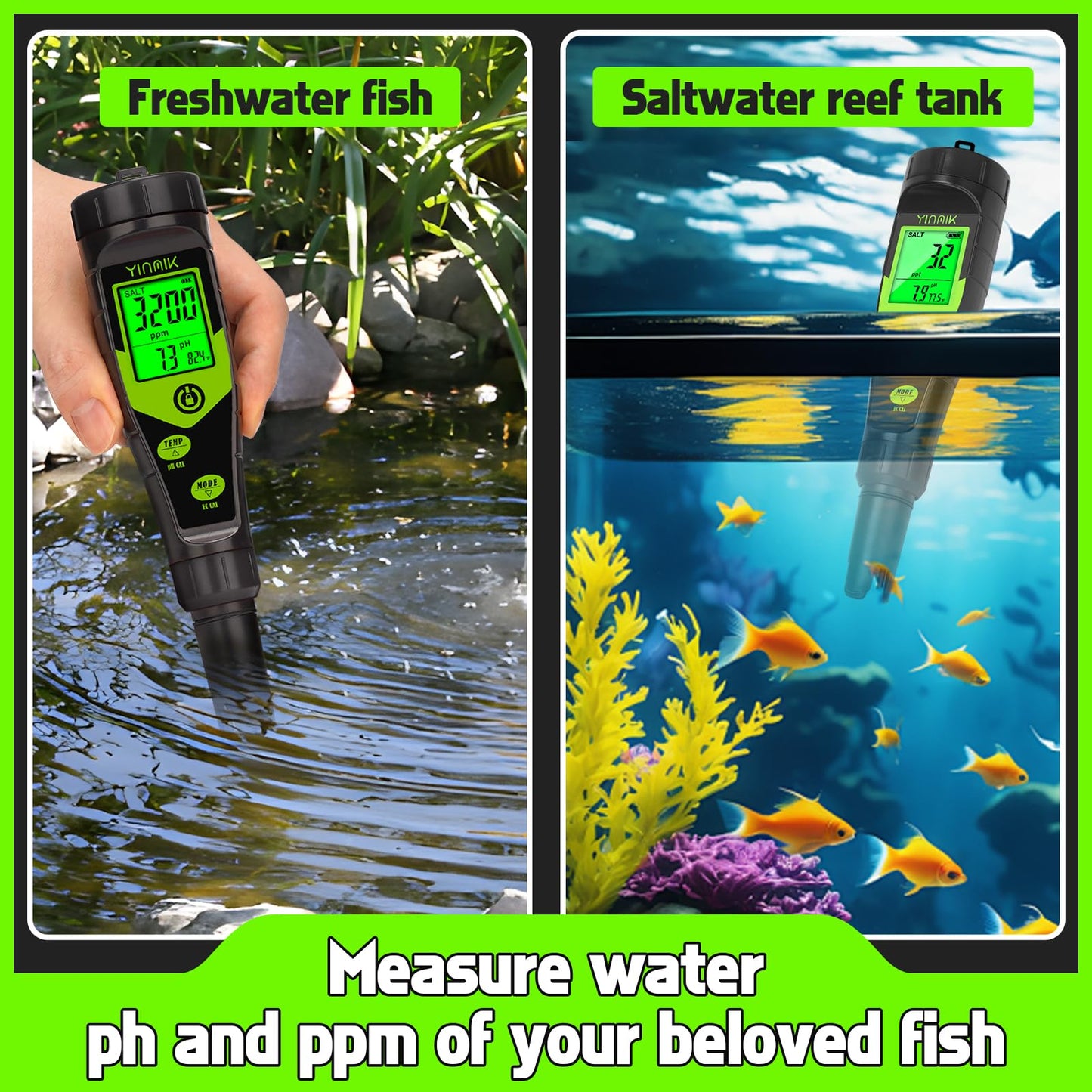 Pool Salt Tester, Digital 5 in 1 pH TDS EC Salinity Meter with Calibration Solution Kit, Simultaneous Display ppm pH for Saltwater Pool, Aquarium, Hot Tub, Spa, Hydroponics, Home Brew&Pickling