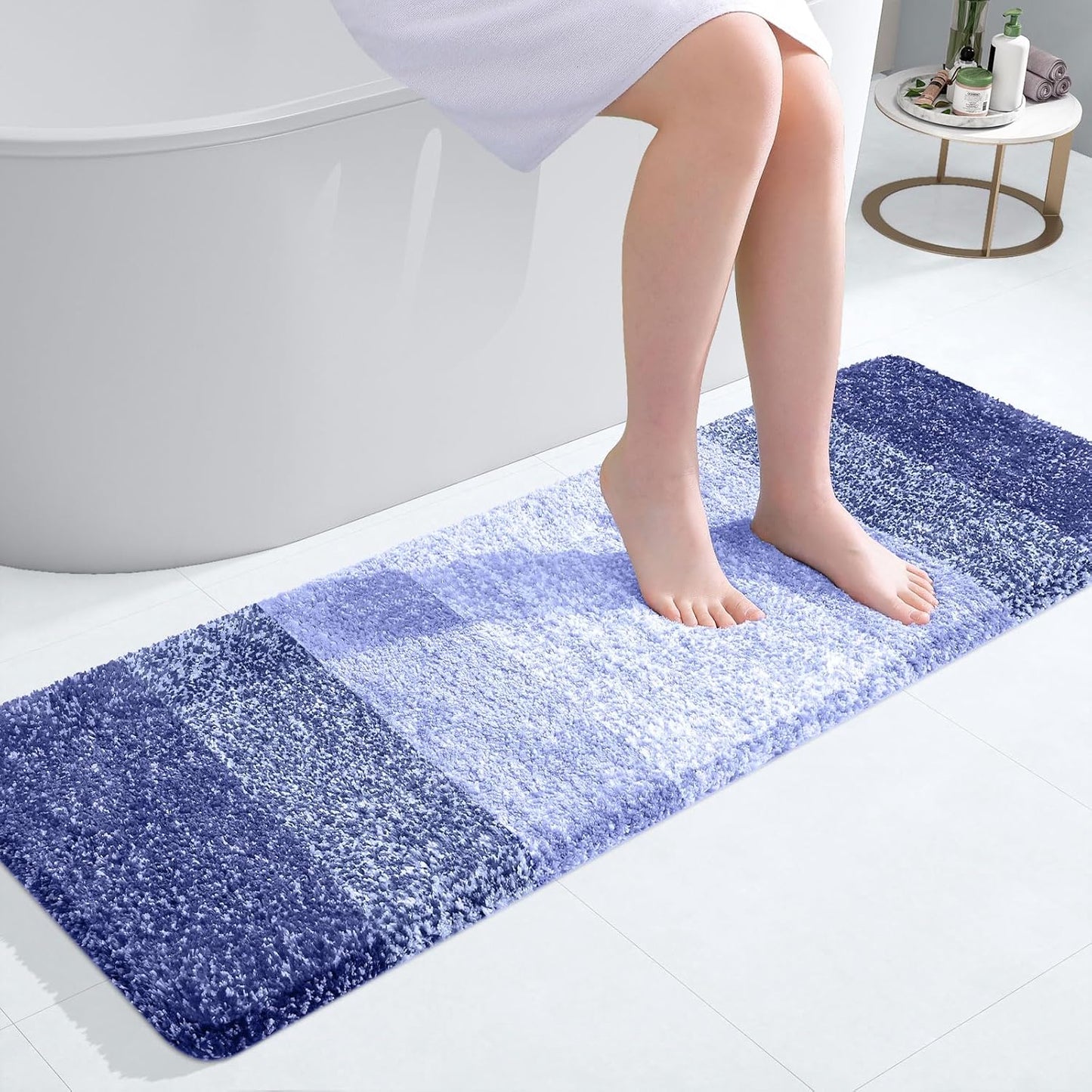 OLANLY Bathroom Runner Rug - Extra Soft Microfiber Mat, Quick Dry & Washable, 47x17, Blue-Violet