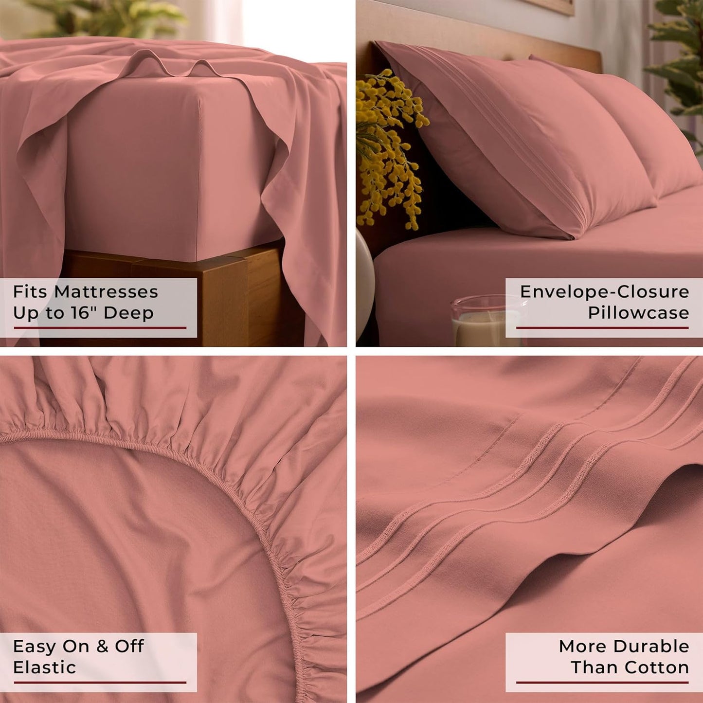 Mellanni Queen Sheets Set - 4 PC Luxury Bedding Collection | Extra Soft, Cooling, Wrinkle-Resistant (Coral)