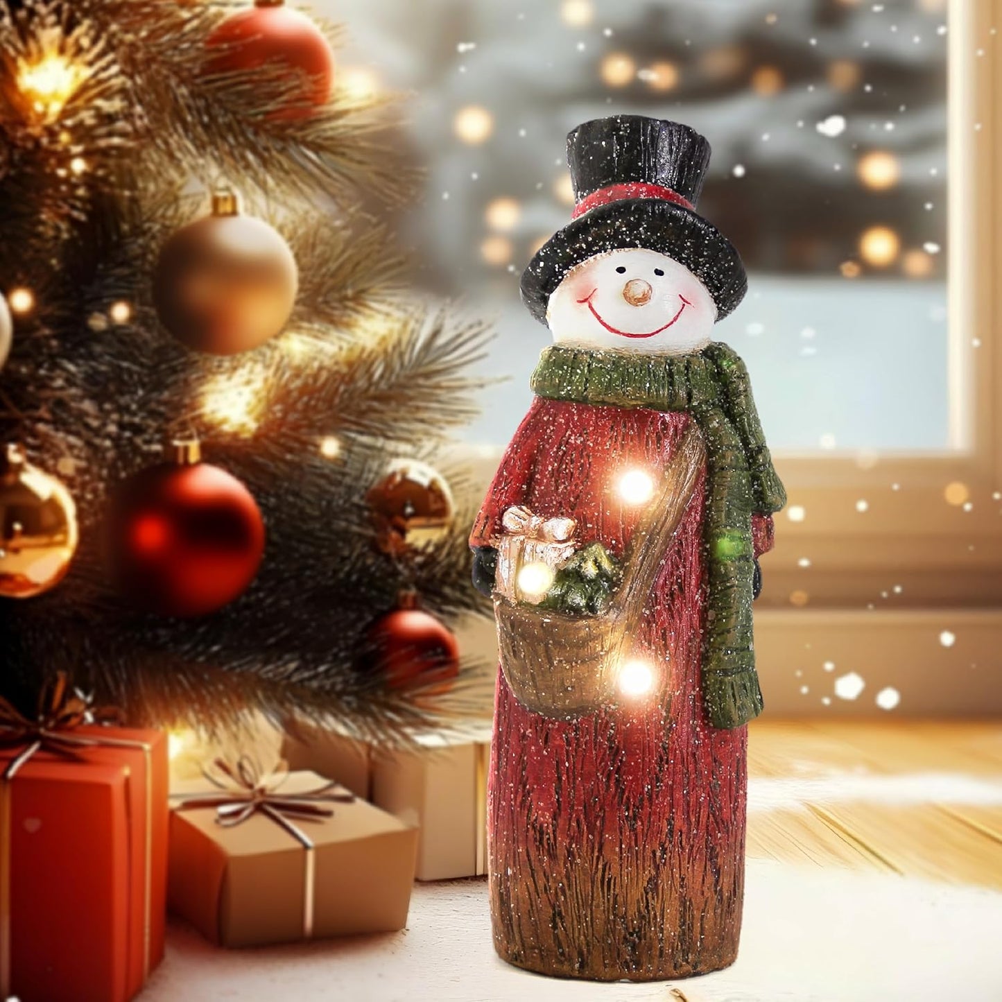 Smadeer Christmas Snowman Decoration - LED Light-Up Resin Figurine | 9.8 Inch Holiday Table Decor