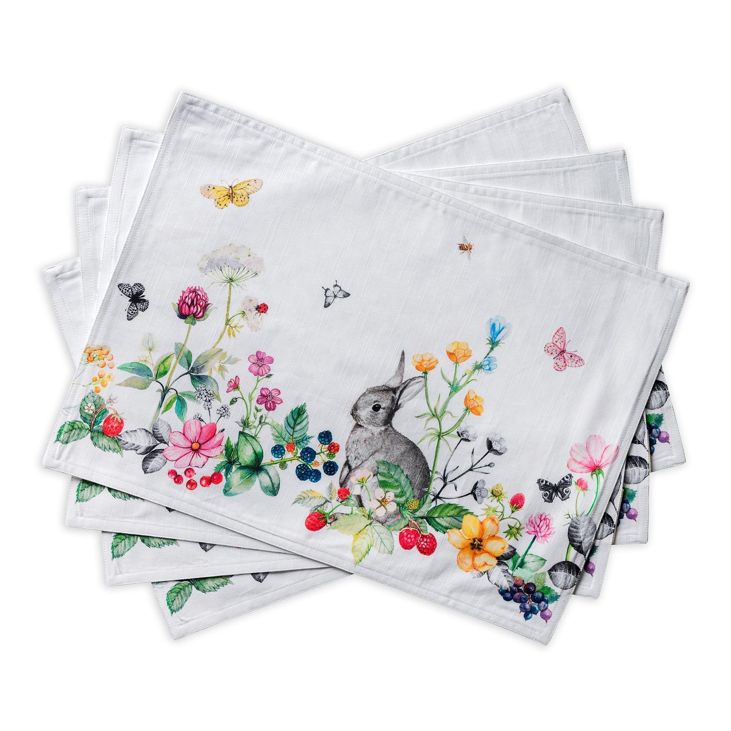 Maison d' Hermine Placemats Set of 4 100% Cotton Washable Cloth Place Mats Reusable Table Mats for Kitchen Dining Party Wedding Gifts for Mothers Day Spring/Summer (Printemps, 13" x 19")