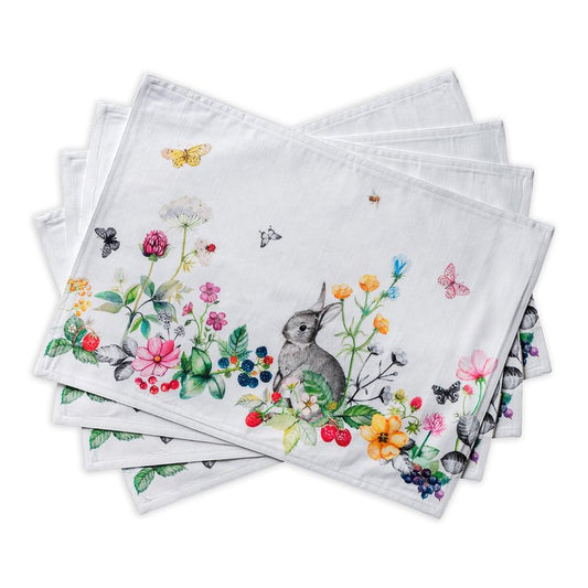 Maison d' Hermine Placemats Set of 4 100% Cotton Washable Cloth Place Mats Reusable Table Mats for Kitchen Dining Party Wedding Gifts for Mothers Day Spring/Summer (Printemps, 13" x 19")