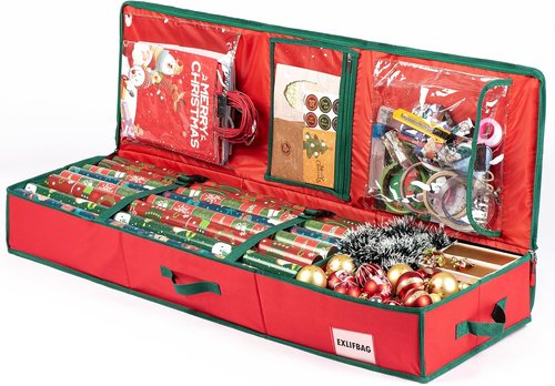 EXLIFBAG Wrapping Paper Organizer Storage for Christmas Gifts Wrapping Pape, Fits Ribbon, Ornaments, Holiday Accessories, 40"