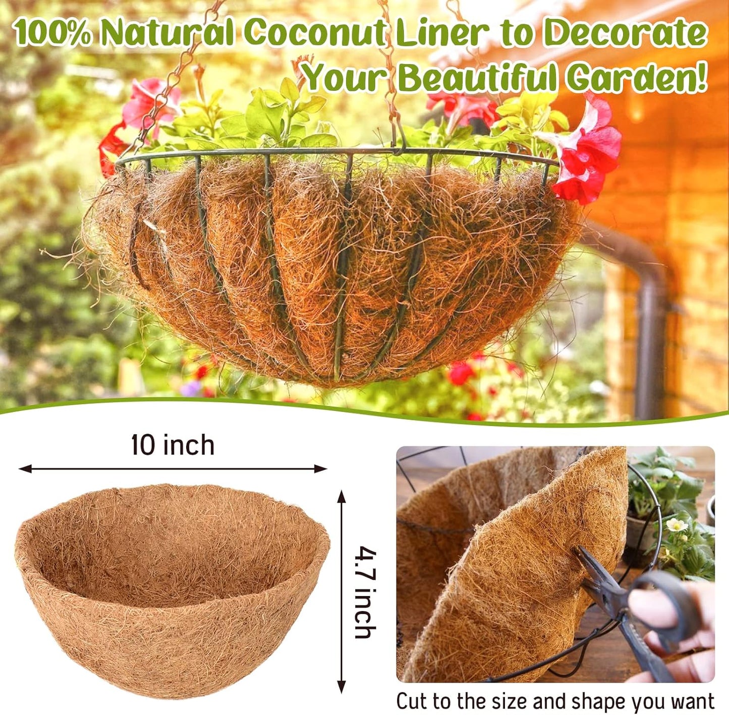Legigo 10-Inch Coco Fiber Hanging Basket Liners - 100% Natural Round Replacement for Flowers & Vegetables