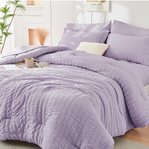 HYMOKEGE Lavender California King Comforter Set - 7-Piece Luxury Bedding Set for All Seasons